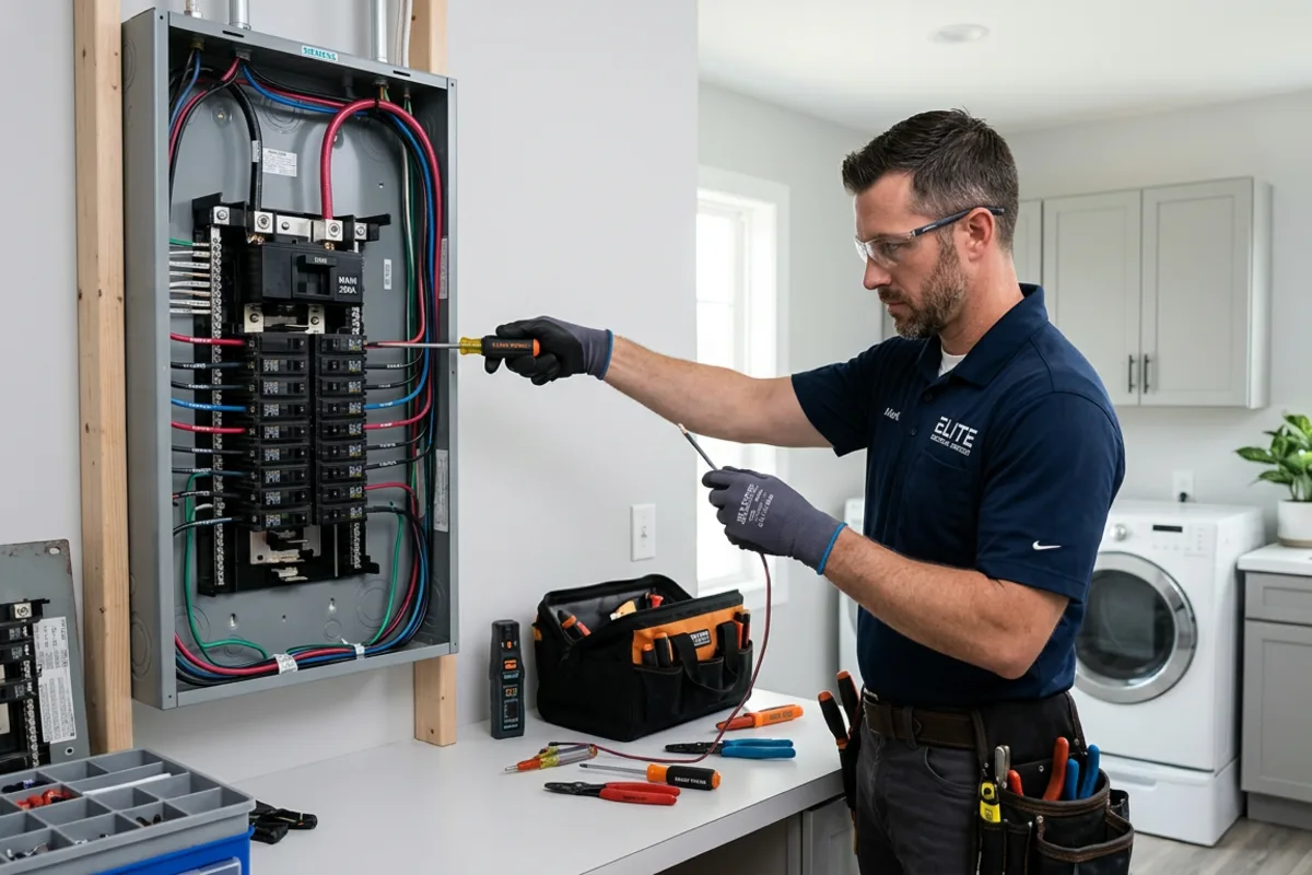 OC Electric & Solar owner Lucian working on an electrical panel upgrade in Orange County